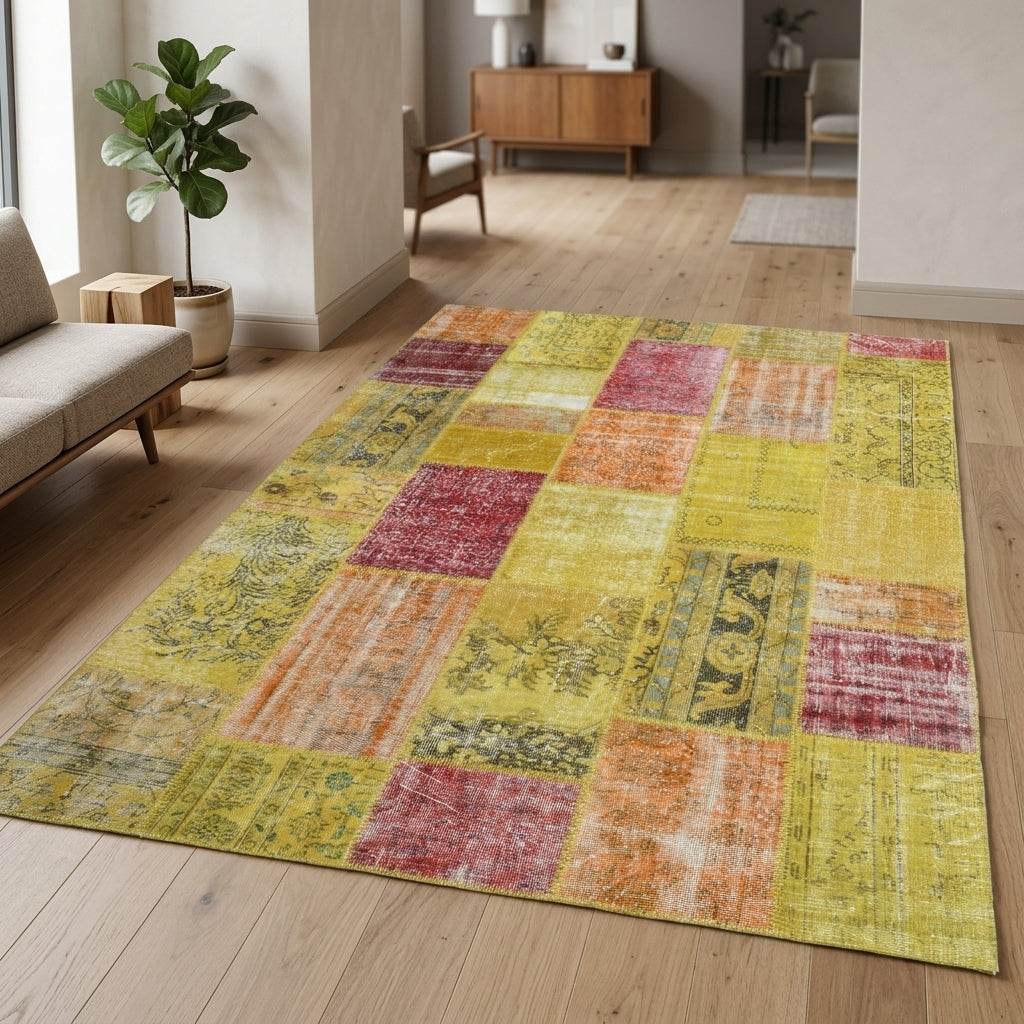 Solid pattern on the Berrakhayat vintage patchwork area rug – handmade in Anatolia, Turkey