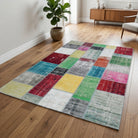 Floral pattern on the Beharsah vintage patchwork area rug – handmade in Anatolia, Turkey