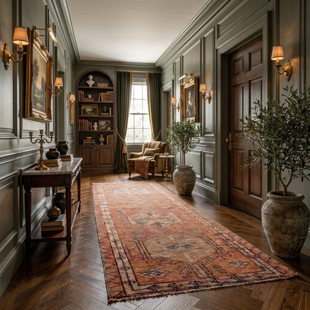 Patchwork pattern on the Bahrisev vintage patchwork area rug – handmade in Anatolia, Turkey