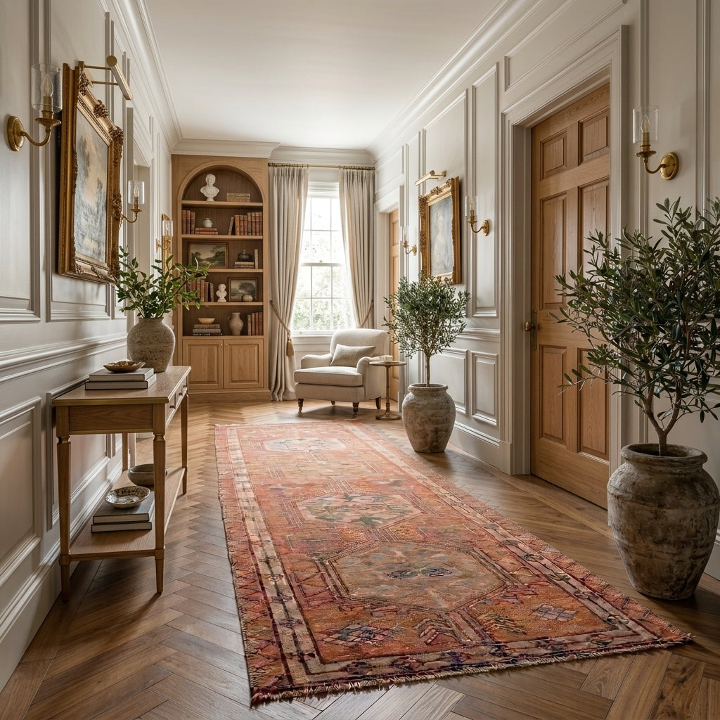 Oriental pattern on the Bademgonca vintage patchwork area rug – handmade in Anatolia, Turkey