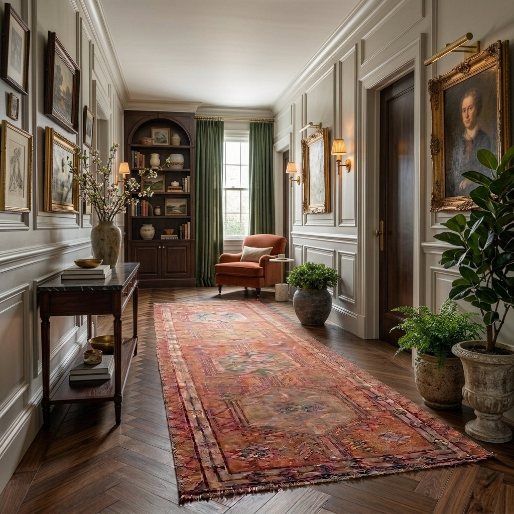 Solid pattern on the Aydeniz vintage patchwork area rug – handmade in Anatolia, Turkey