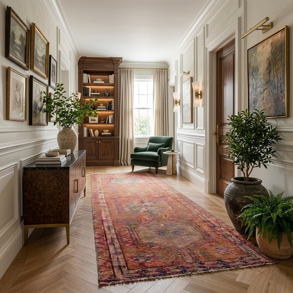 Oriental pattern on the Aybahar vintage patchwork area rug – handmade in Anatolia, Turkey