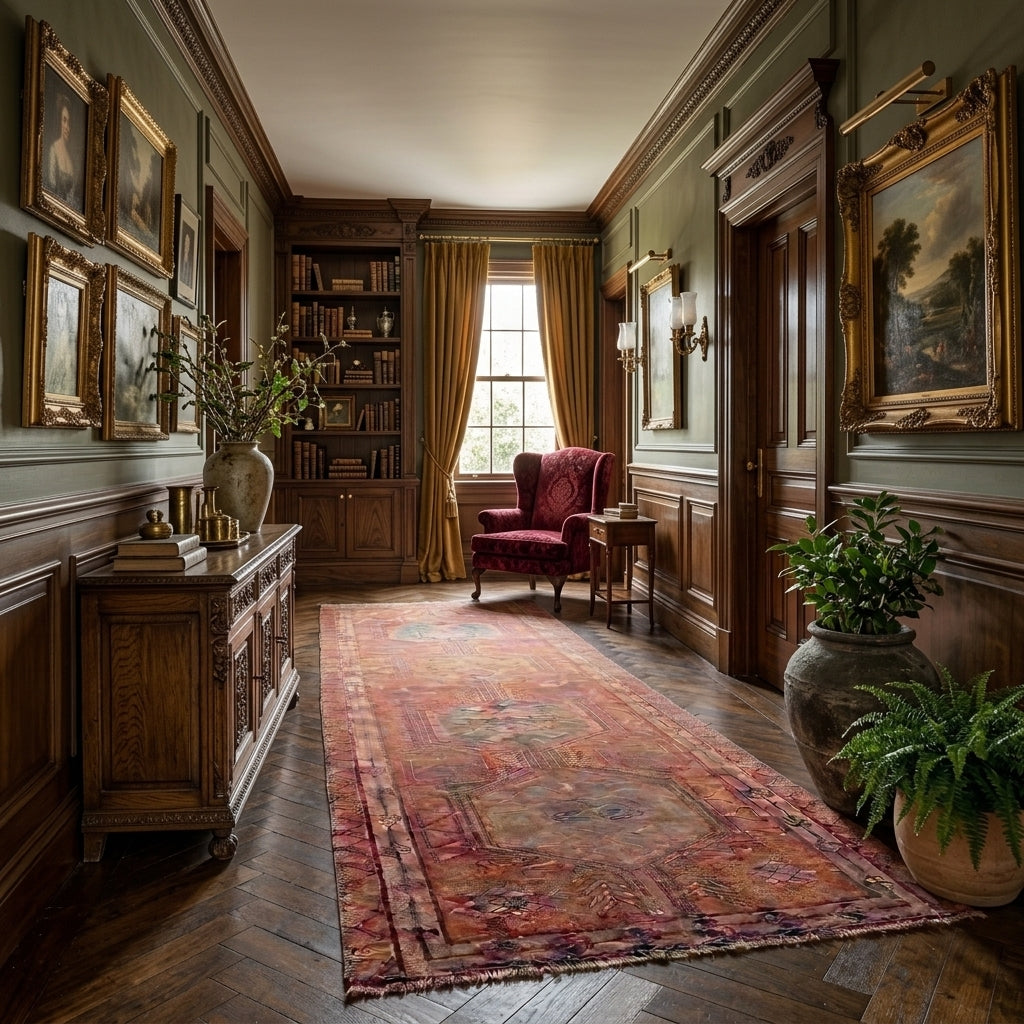 Oriental pattern on the Ayanis vintage patchwork area rug – handmade in Anatolia, Turkey