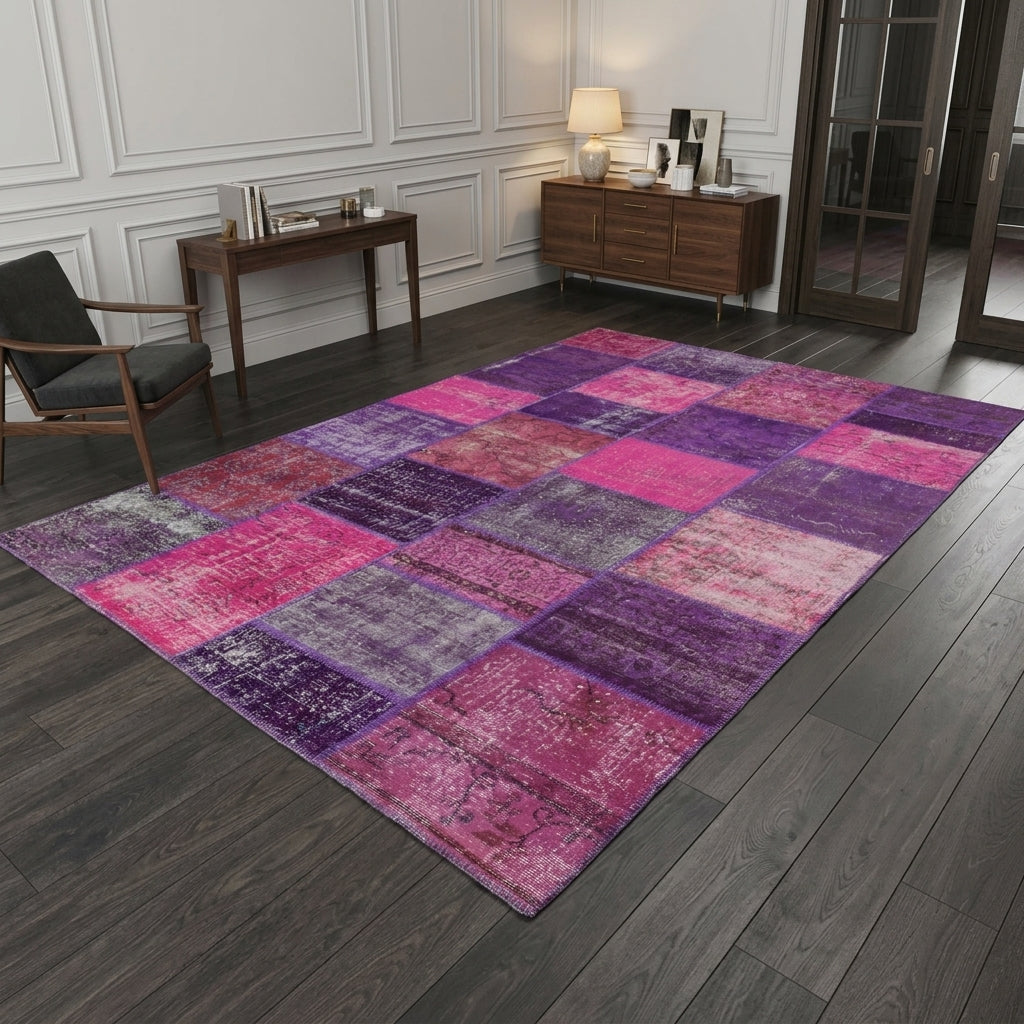 Solid pattern on the Cilek vintage patchwork area rug – handmade in Anatolia, Turkey