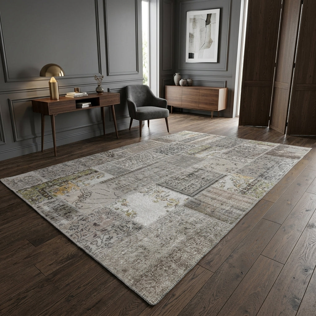 Oriental pattern on the Cicimgul vintage patchwork area rug – handmade in Anatolia, Turkey