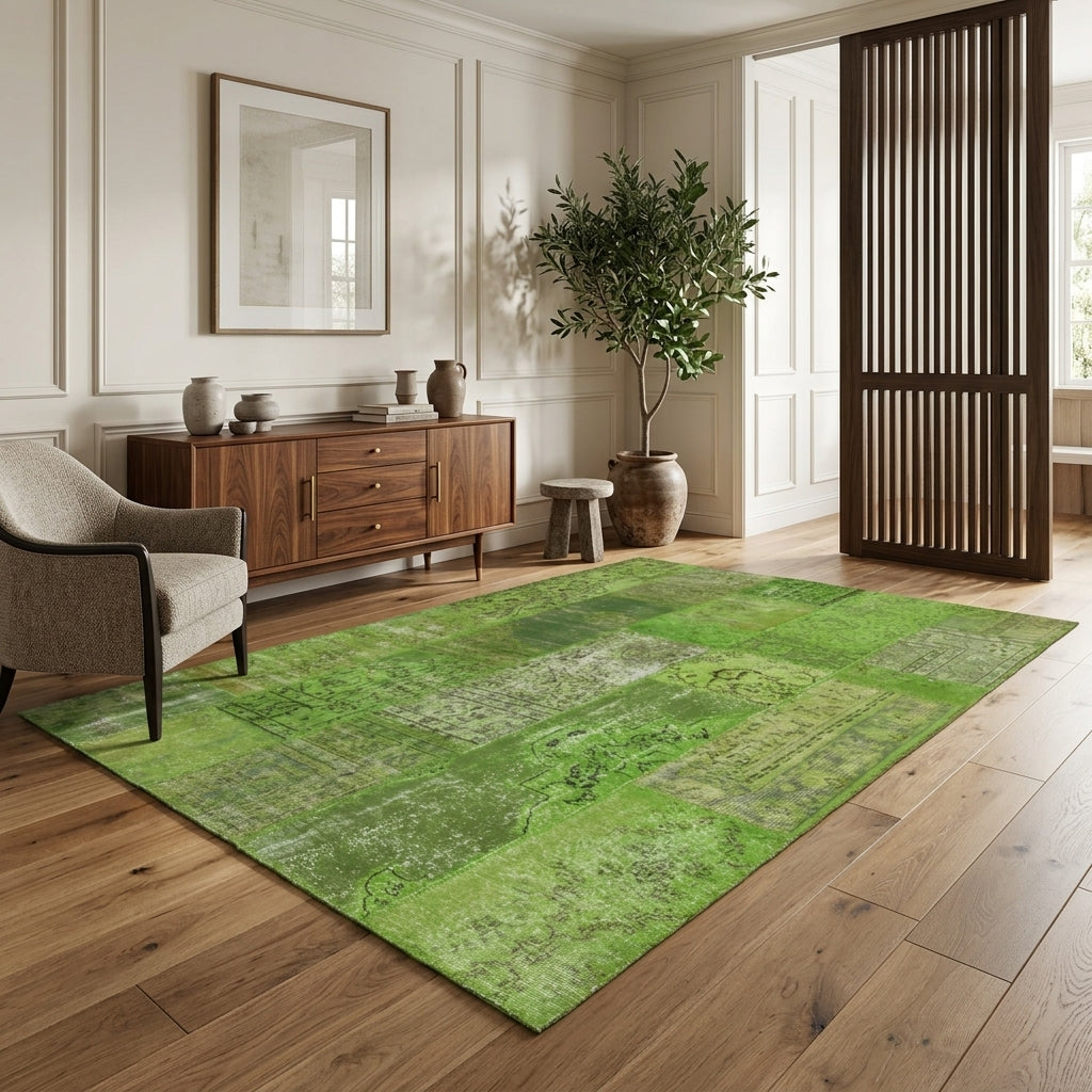 Floral pattern on the Chrysokome vintage patchwork area rug – handmade in Anatolia, Turkey
