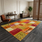 Floral pattern on the Charitomira vintage patchwork area rug – handmade in Anatolia, Turkey