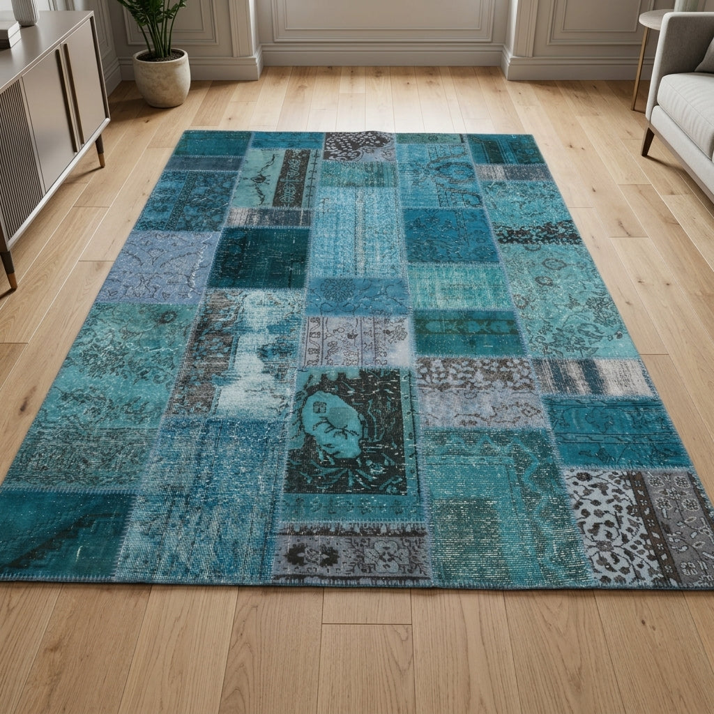 Solid pattern on the Cerenbahar vintage patchwork area rug – handmade in Anatolia, Turkey