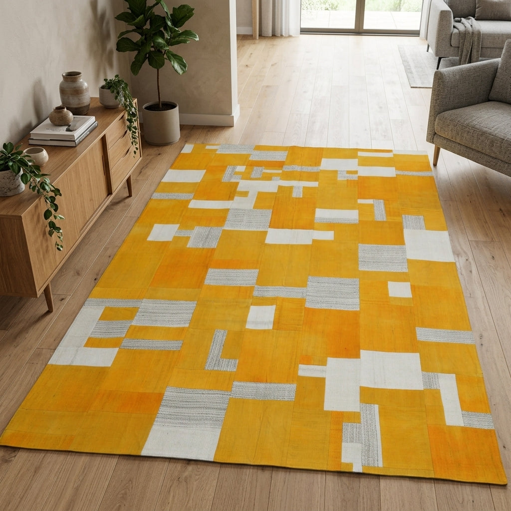 Oriental pattern on the Ardicgonca Tetris vintage kilim rug – handwoven flatweave in Anatolia, Turkey