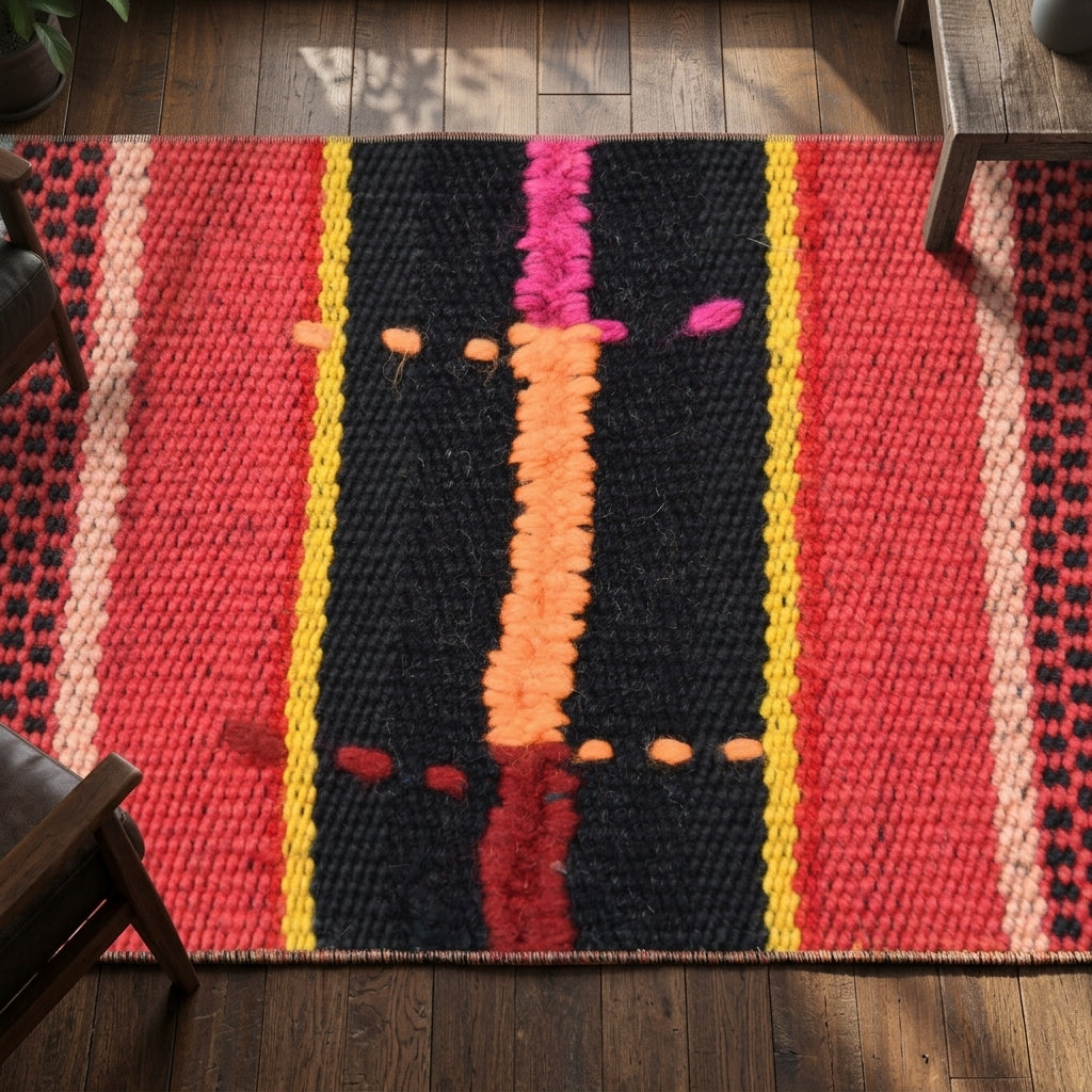 Striped pattern on the Phememira vintage kilim rug – handwoven flatweave in Anatolia, Turkey