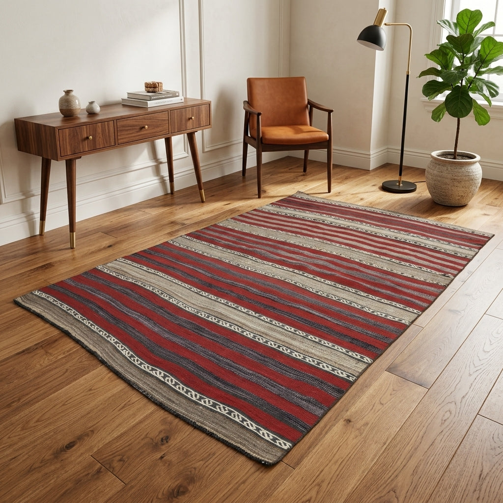 Striped pattern on the Safirdil vintage kilim rug – handwoven flatweave in Anatolia, Turkey