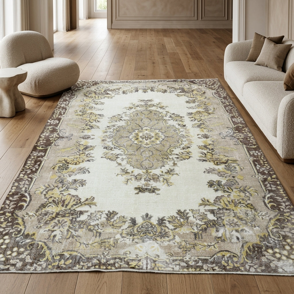 Oriental pattern on the Suzansel vintage area rug – handmade in Anatolia, Turkey