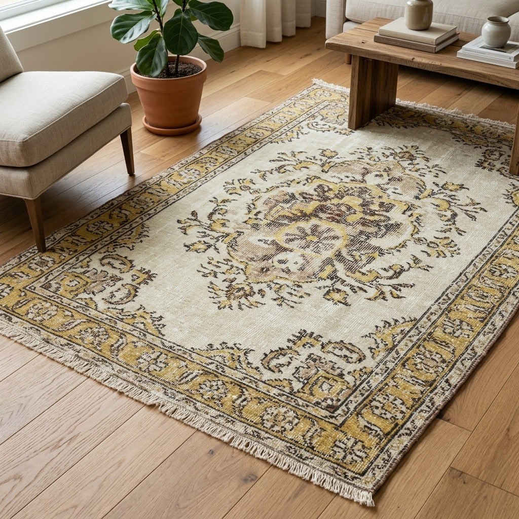 Oriental pattern on the Suzansel vintage area rug – handmade in Anatolia, Turkey