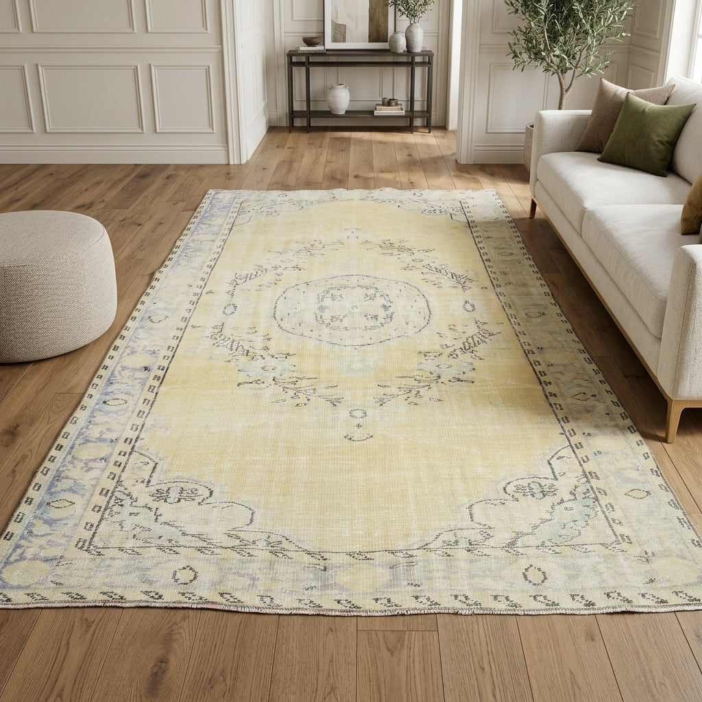 Medallion pattern on the Yeliznihal vintage area rug – handmade in Anatolia, Turkey