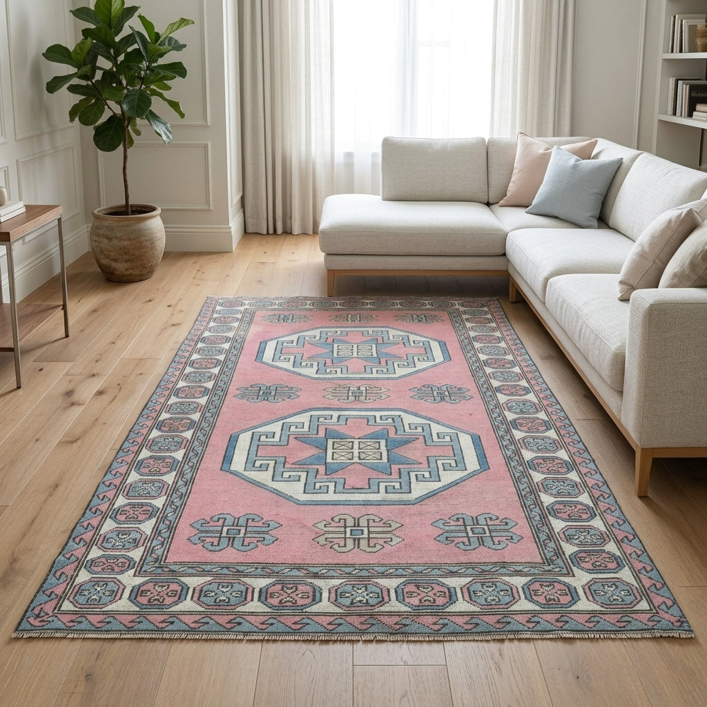 Geometric pattern on the Suzanperver vintage area rug – handmade in Anatolia, Turkey