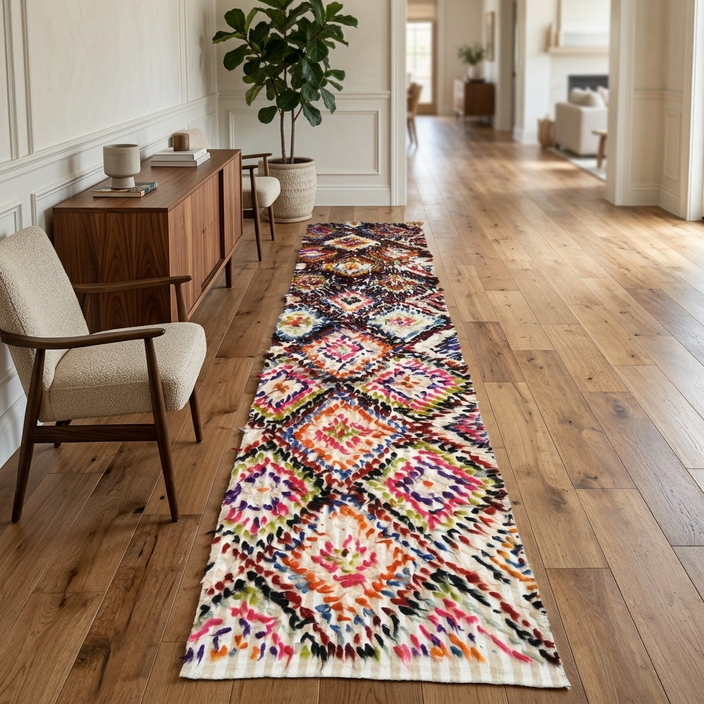 Ikat pattern on the Lysaura vintage kilim runner rug – handwoven flatweave in Anatolia, Turkey