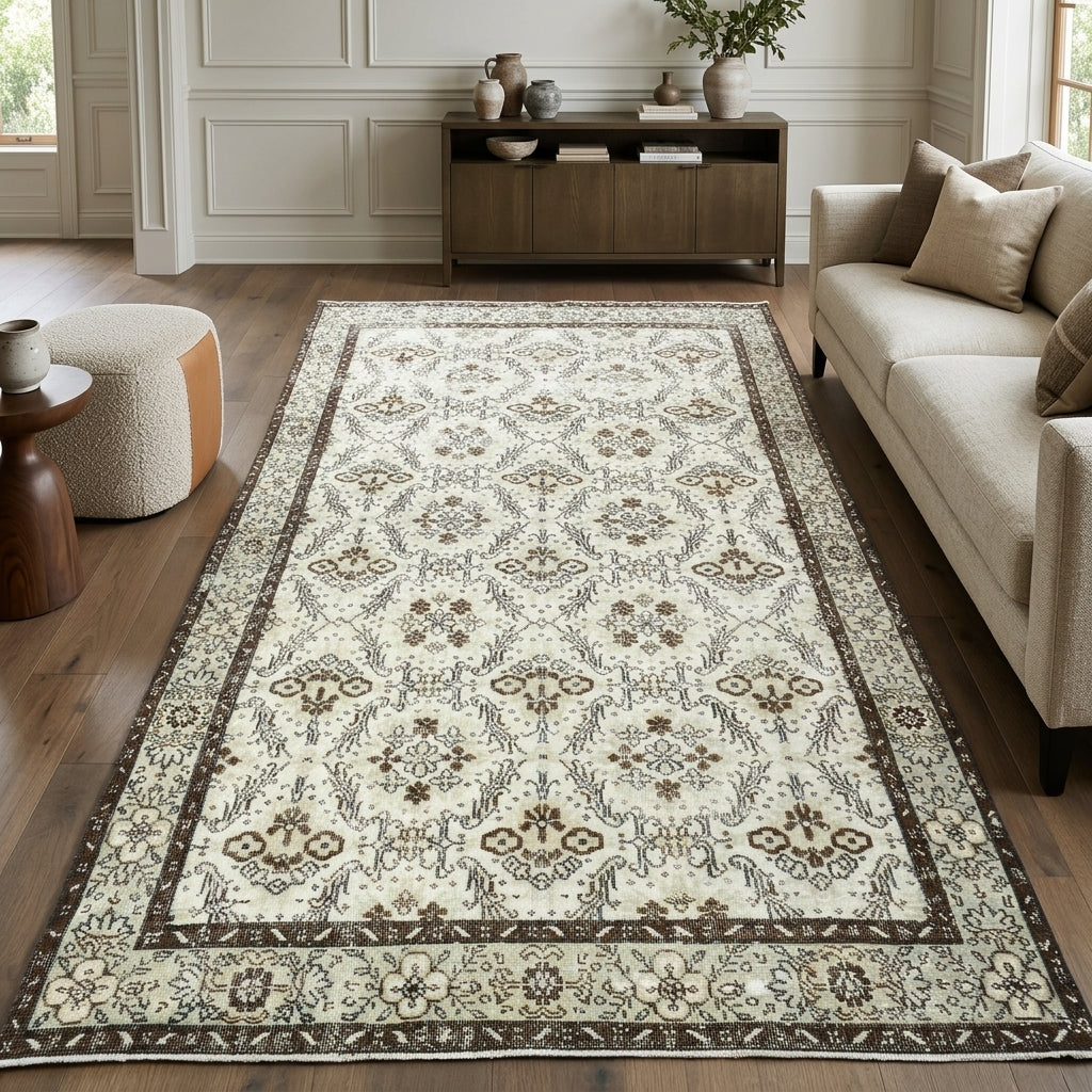 Floral pattern on the Berilsel vintage area rug – handmade in Anatolia, Turkey