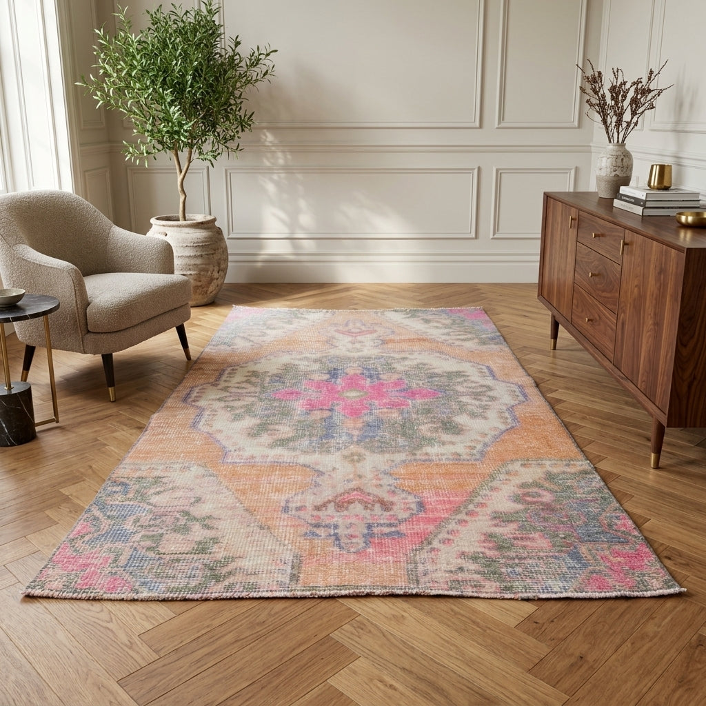 Oriental pattern on the Eriksu vintage area rug – handmade in Anatolia, Turkey