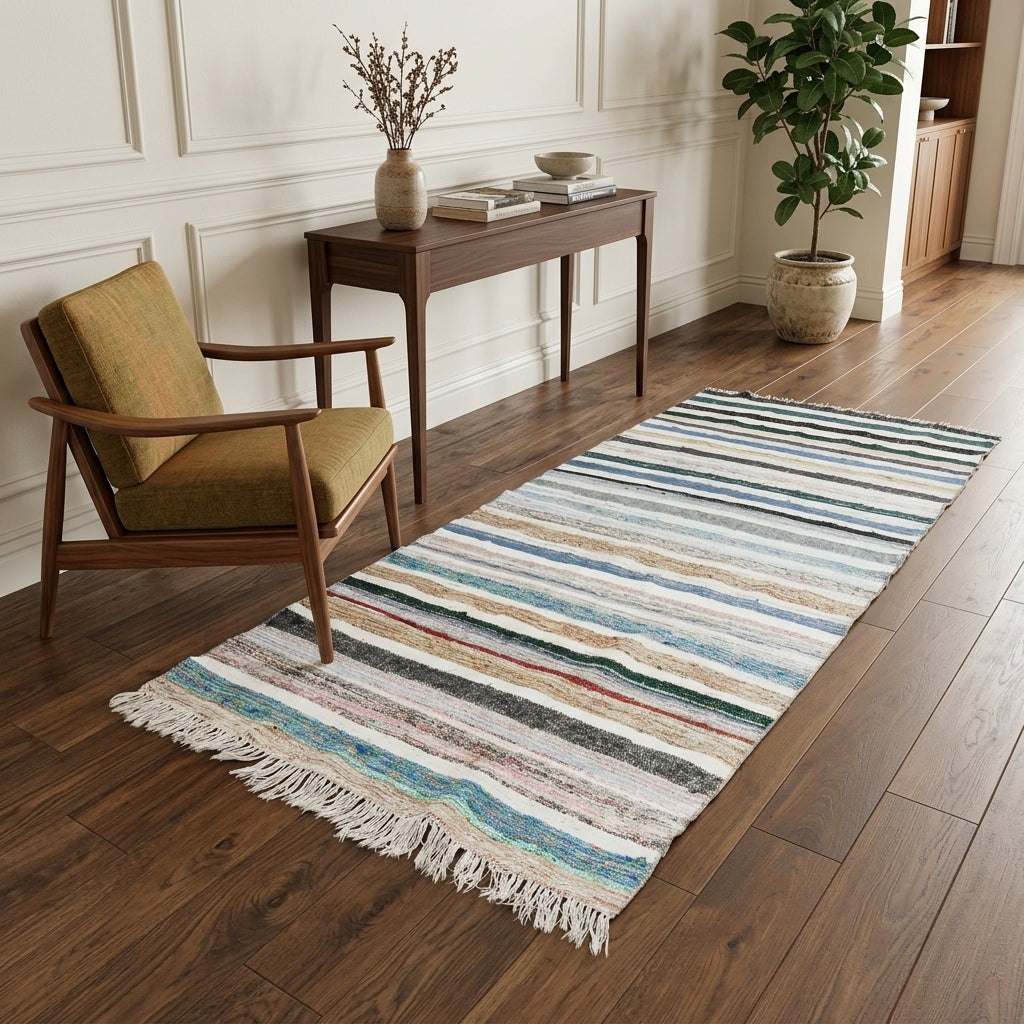 Striped pattern on the Sehersultan vintage kilim runner rug – handwoven flatweave in Anatolia, Turkey