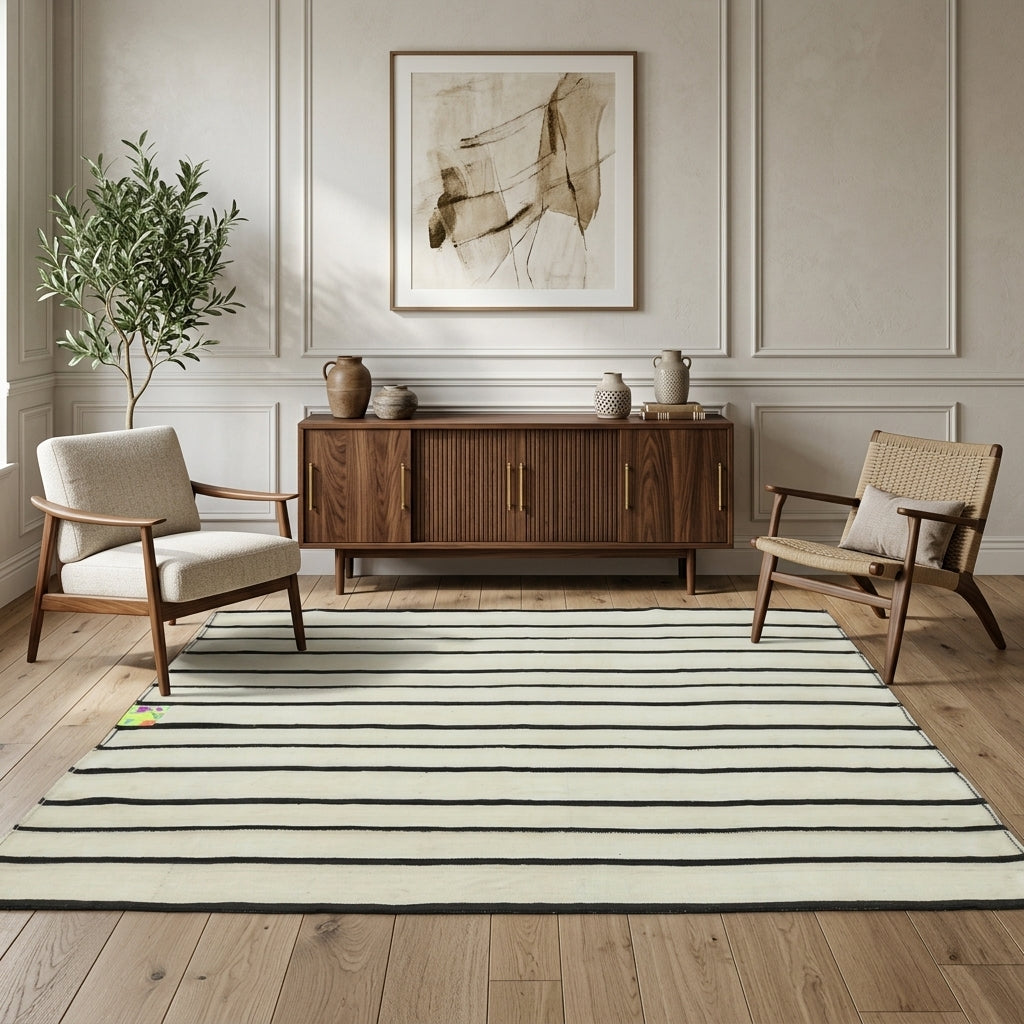 Striped pattern on the Humaperver vintage kilim rug – handwoven flatweave in Anatolia, Turkey