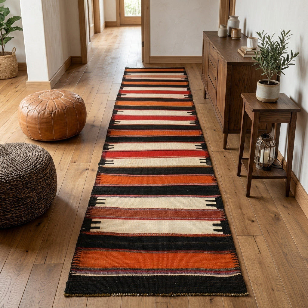 Oriental pattern on the Nikosthene vintage kilim runner rug – handwoven flatweave in Anatolia, Turkey