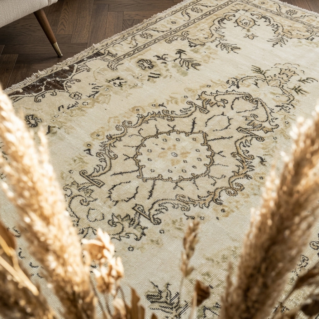 Oriental pattern on the Elmaspare vintage area rug – handmade in Anatolia, Turkey