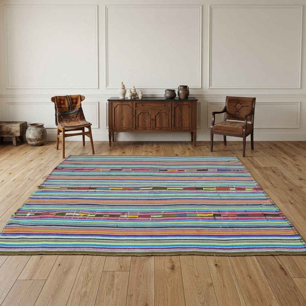 Striped pattern on the Hippomorphe vintage kilim rug – handwoven flatweave in Anatolia, Turkey