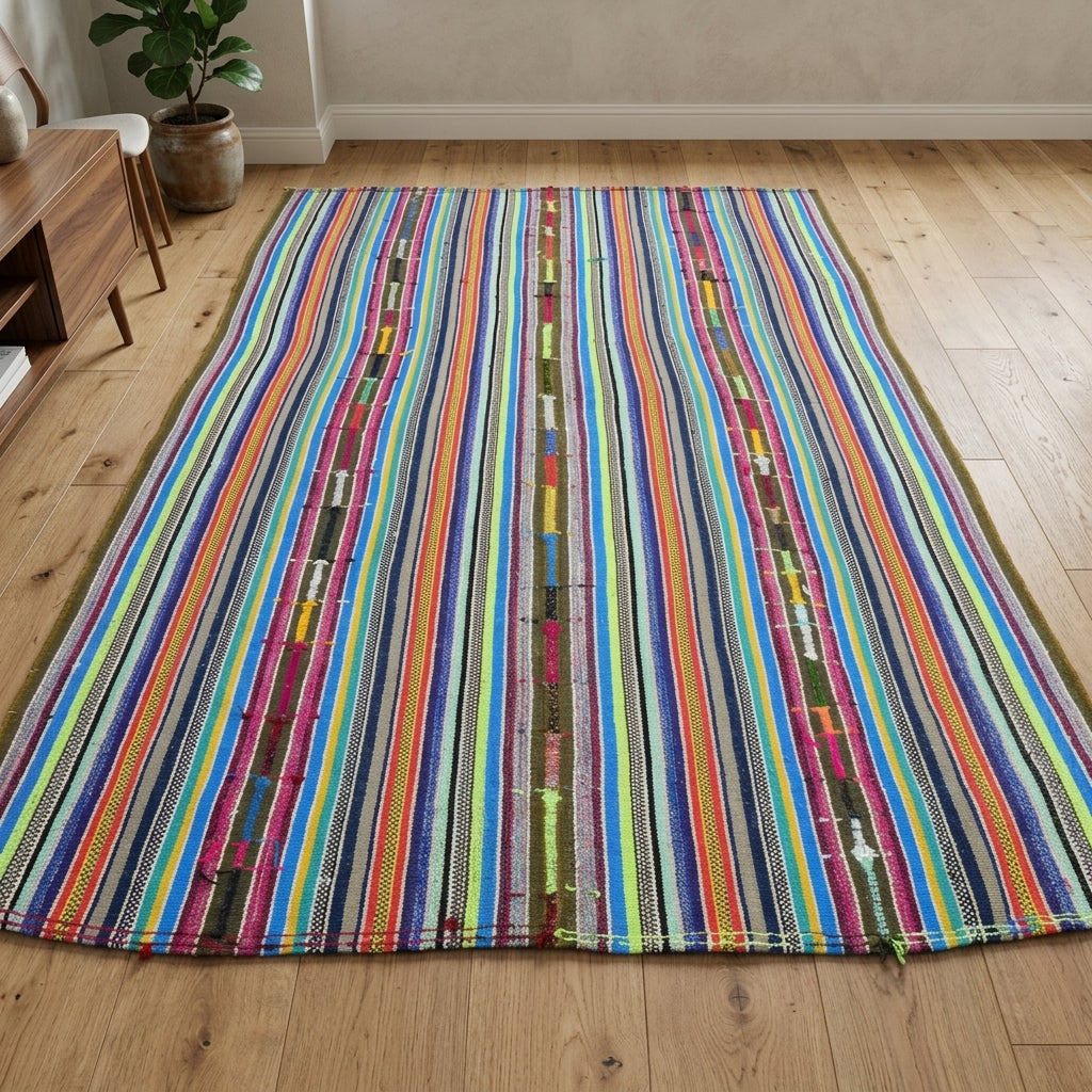 Striped pattern on the Hippomorphe vintage kilim rug – handwoven flatweave in Anatolia, Turkey