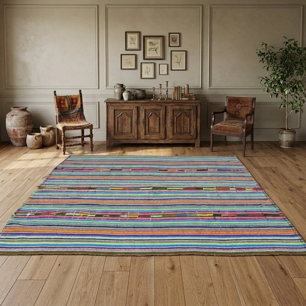 Striped pattern on the Hipposthene vintage kilim rug – handwoven flatweave in Anatolia, Turkey