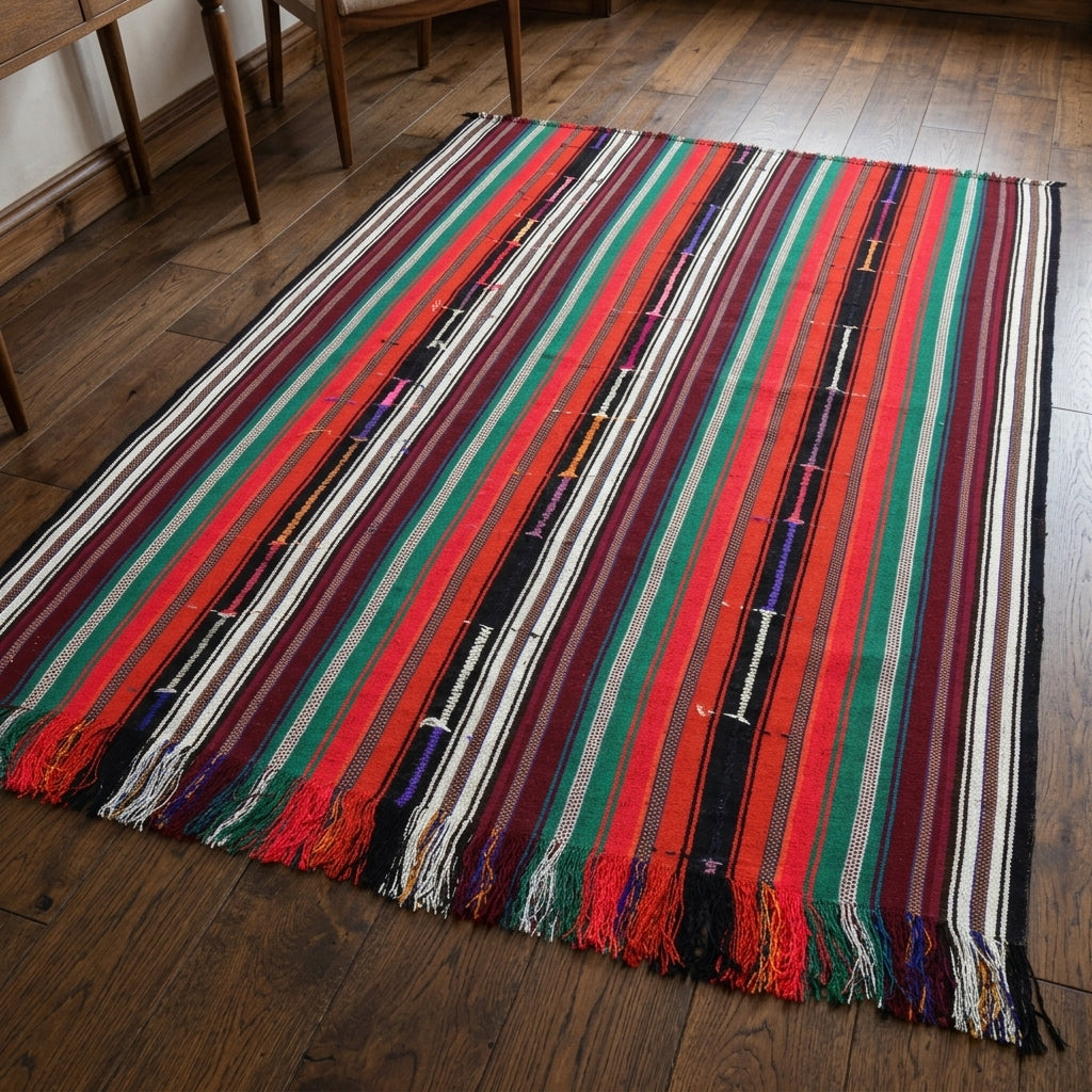 Striped pattern on the Iliolyra vintage kilim rug – handwoven flatweave in Anatolia, Turkey