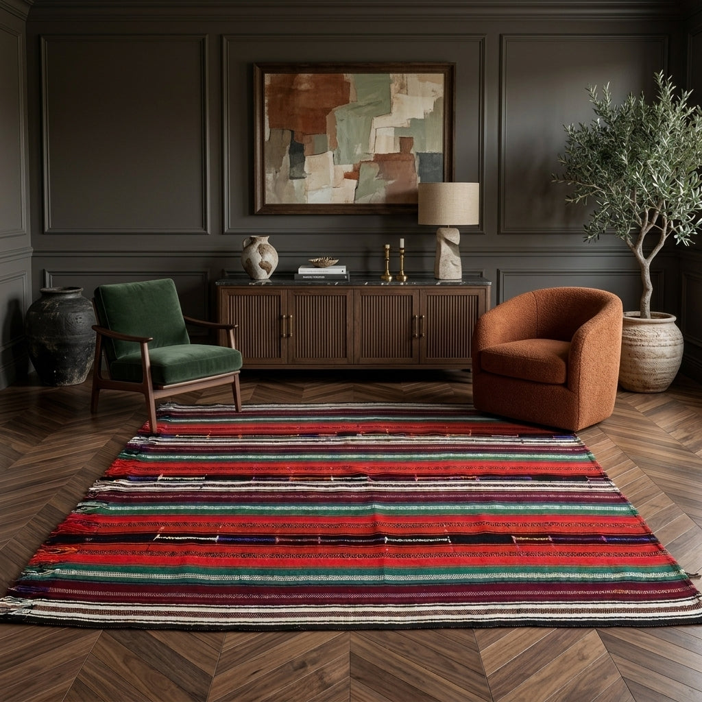 Striped pattern on the Ceylanhayat vintage kilim rug – handwoven flatweave in Anatolia, Turkey