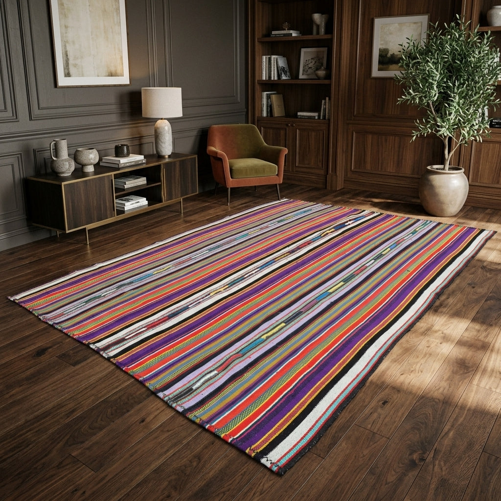 Striped pattern on the Isonassa vintage kilim rug – handwoven flatweave in Anatolia, Turkey