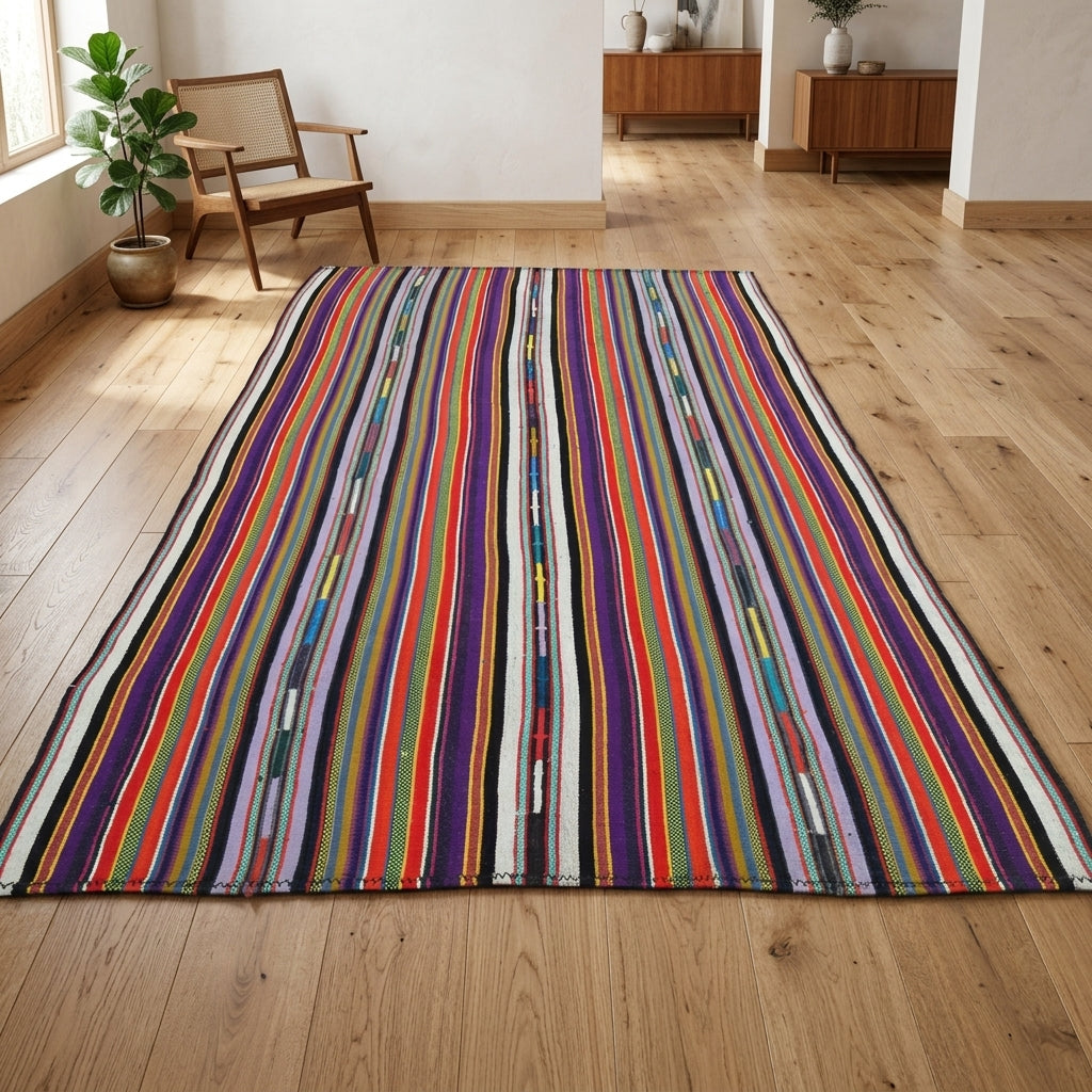 Striped pattern on the Isonassa vintage kilim rug – handwoven flatweave in Anatolia, Turkey