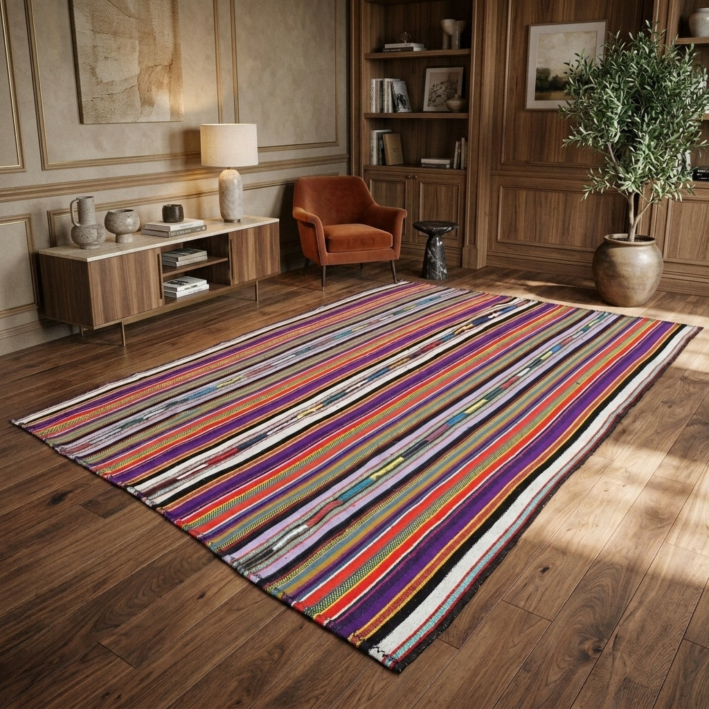 Striped pattern on the Dilaranaz vintage kilim rug – handwoven flatweave in Anatolia, Turkey
