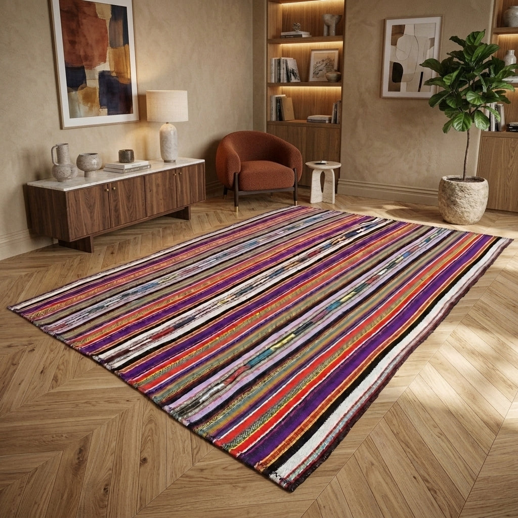 Striped pattern on the Zeytinperver vintage kilim rug – handwoven flatweave in Anatolia, Turkey