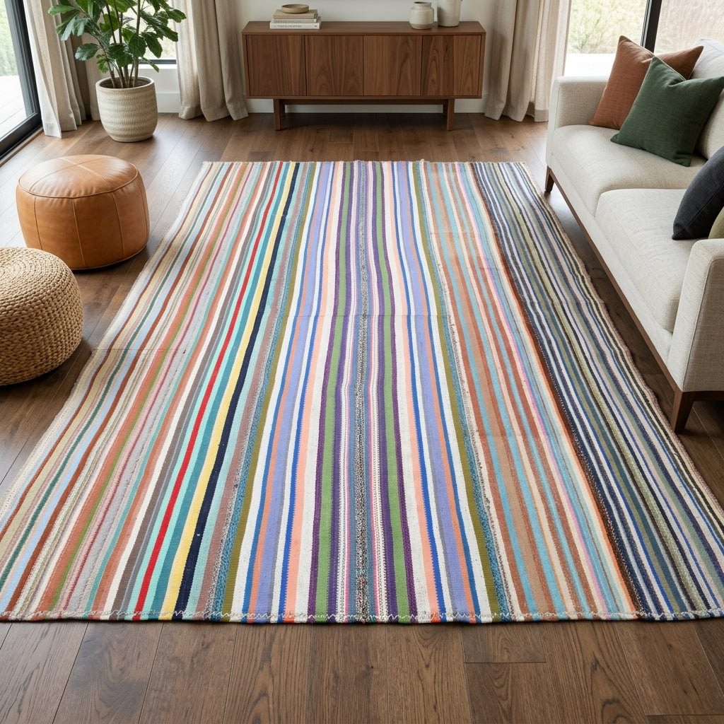 Striped pattern on the Lysiphaessa vintage kilim rug – handwoven flatweave in Anatolia, Turkey