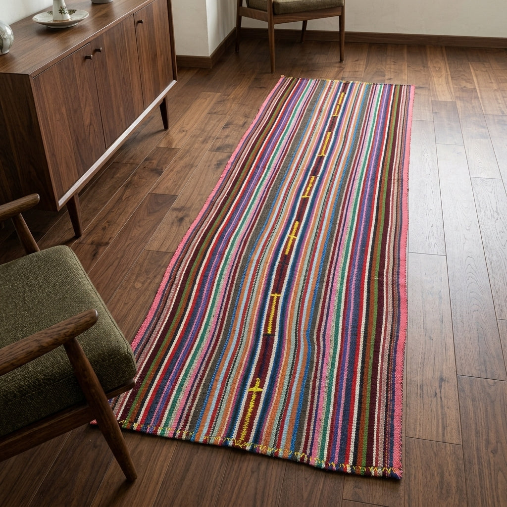 Striped pattern on the Kadifeumut vintage kilim rug – handwoven flatweave in Anatolia, Turkey