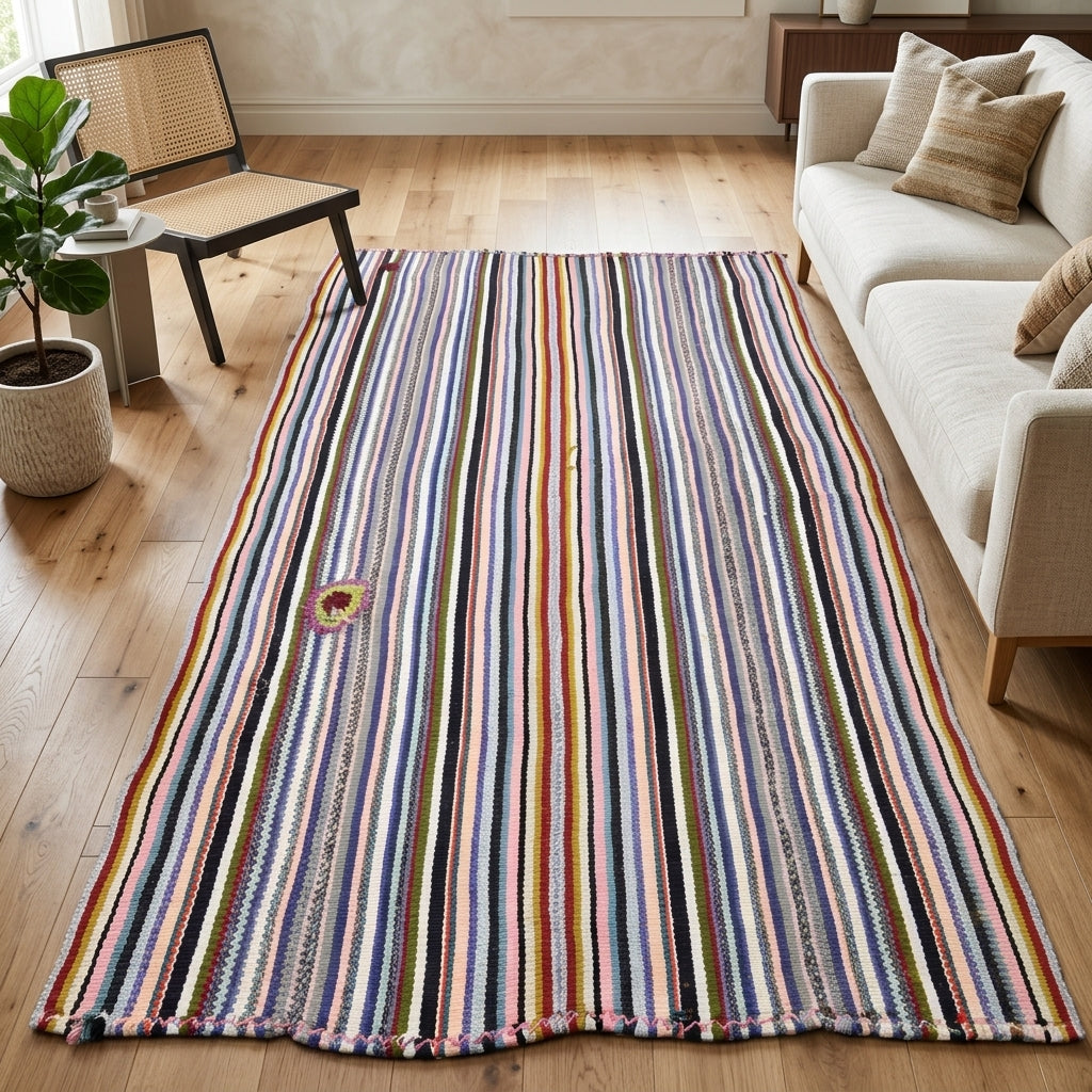 Striped pattern on the Heliomorphe vintage kilim rug – handwoven flatweave in Anatolia, Turkey
