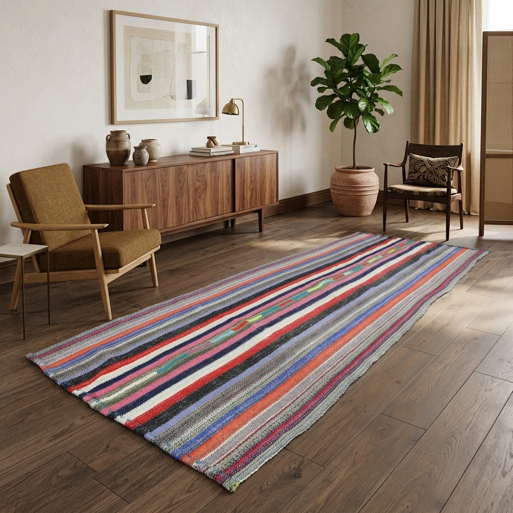 Striped pattern on the Isikmelek vintage kilim rug – handwoven flatweave in Anatolia, Turkey