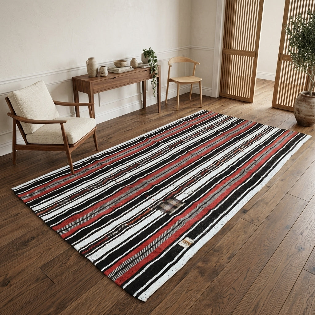 Striped pattern on the Suzandeniz vintage kilim rug – handwoven flatweave in Anatolia, Turkey