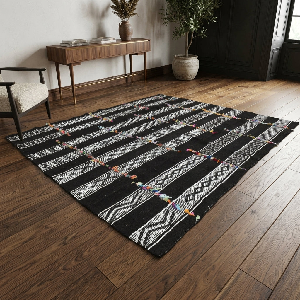 Striped pattern on the Vecdperi vintage kilim rug – handwoven flatweave in Anatolia, Turkey