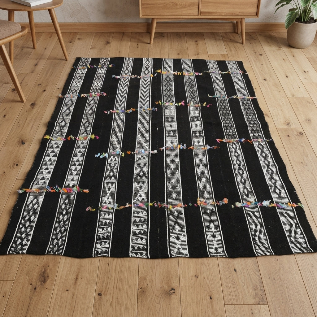 Striped pattern on the Vecdperi vintage kilim rug – handwoven flatweave in Anatolia, Turkey