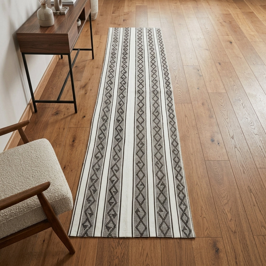 Striped pattern on the Karanfilisik vintage kilim runner rug – handwoven flatweave in Anatolia, Turkey