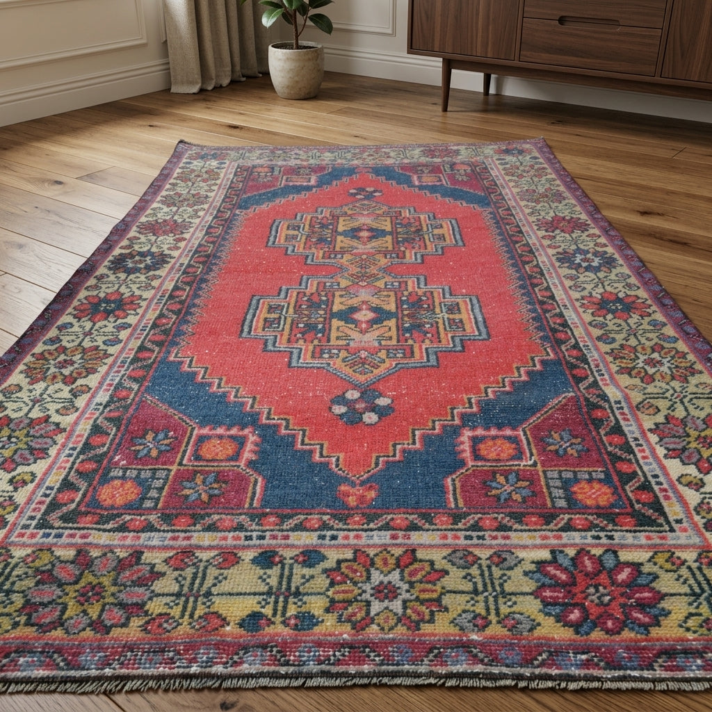 Oriental pattern on the Zephyropheme vintage area rug – handmade in Anatolia, Turkey