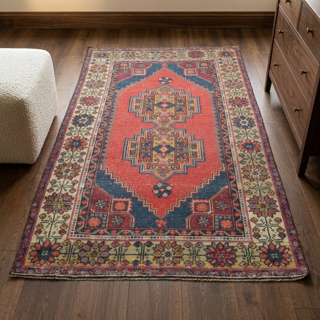 Oriental pattern on the Zephyropheme vintage area rug – handmade in Anatolia, Turkey