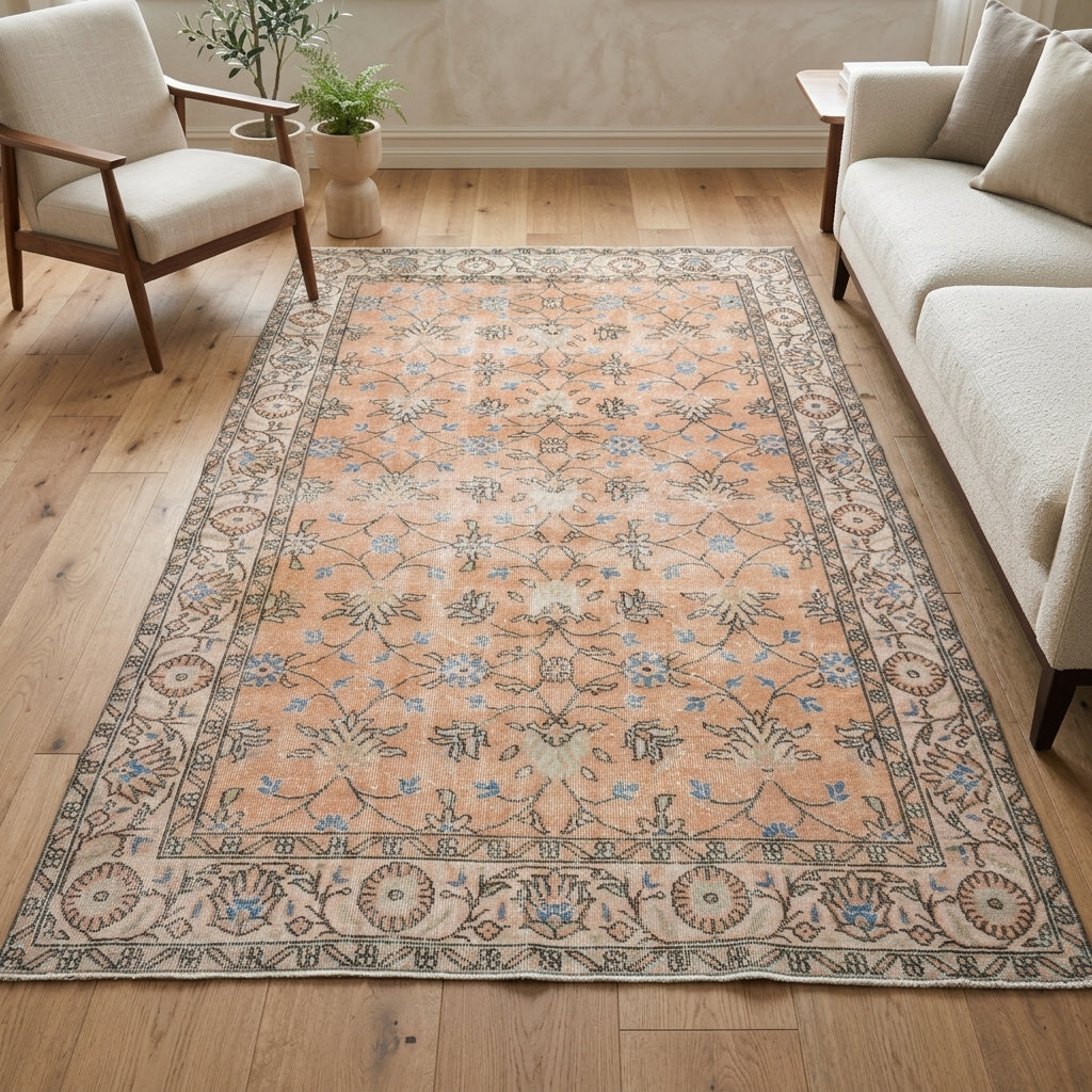 Floral pattern on the Eirenekleia vintage area rug – handmade in Anatolia, Turkey