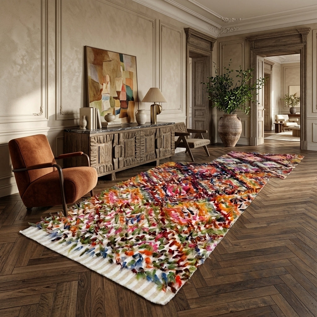 Medallion pattern on the Ebrunisin vintage area rug – handmade in Anatolia, Turkey