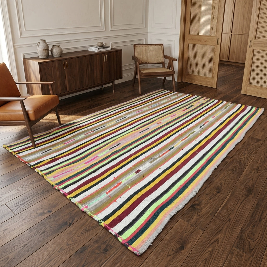 Striped pattern on the Zulalbike vintage kilim rug – handwoven flatweave in Anatolia, Turkey