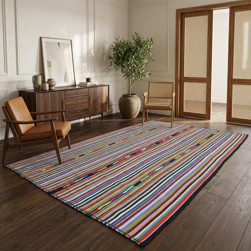 Striped pattern on the Alevsel vintage kilim rug – handwoven flatweave in Anatolia, Turkey
