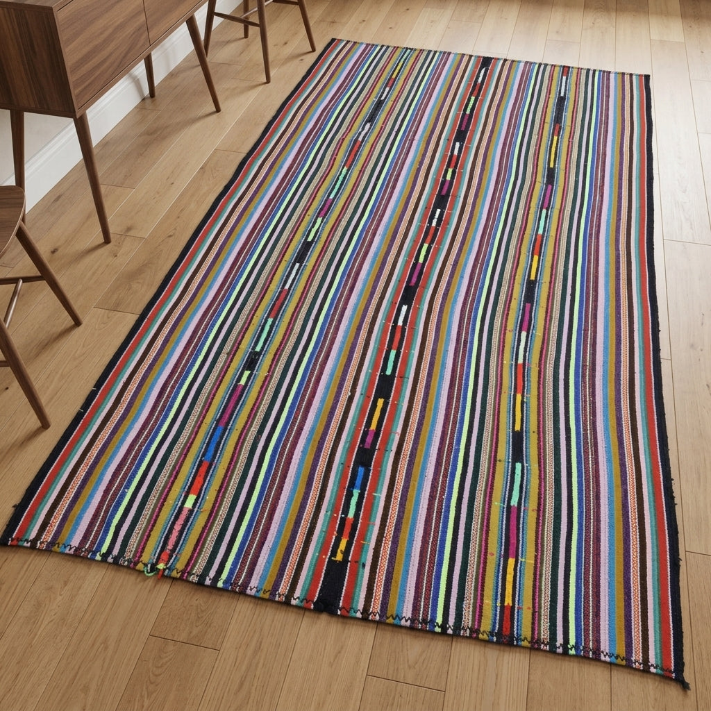 Striped pattern on the Alevsel vintage kilim rug – handwoven flatweave in Anatolia, Turkey